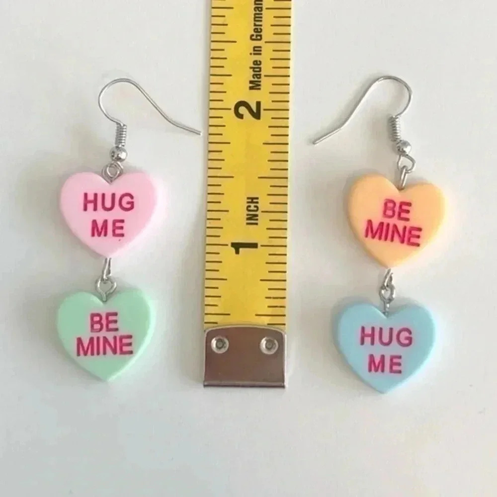 Valentines Double Conversation Hearts Drop Earrings 2 NWT - Picture 2 of 2